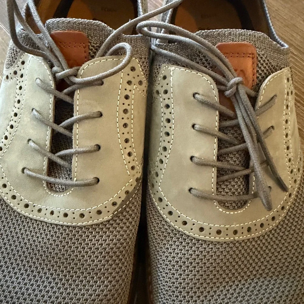 Johnston & Murphy Wingtip Oxford Shoes Mens 13 Gray Knit Leather Hybrid TruFoam